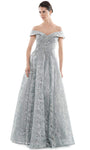 A-line Off the Shoulder Fitted Embroidered Beaded Back Zipper Mesh Natural Waistline Floor Length Dress