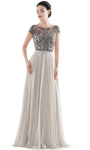 A-line Floor Length Chiffon Cap Sleeves Bateau Neck Sweetheart Sheer Beaded Illusion Hidden Back Zipper V Back Semi Sheer Embroidered Natural Waistline Mother-of-the-Bride Dress