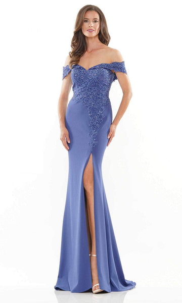 Sophisticated Sheath Off the Shoulder Crepe Floor Length Natural Waistline Back Zipper Beaded Slit Embroidered Sweetheart Sheath Dress/Mother-of-the-Bride Dress with a Brush/Sweep Train