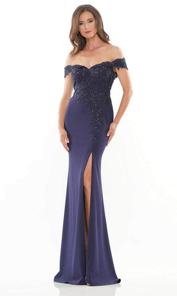 Sophisticated Floor Length Embroidered Back Zipper Beaded Slit Sweetheart Off the Shoulder Natural Waistline Sheath Crepe Sheath Dress/Mother-of-the-Bride Dress with a Brush/Sweep Train