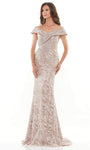 Lace Mermaid Embroidered Back Zipper Beaded Mesh Natural Waistline Off the Shoulder Dress with a Brush/Sweep Train