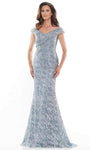 Mermaid Lace Off the Shoulder Natural Waistline Mesh Embroidered Beaded Back Zipper Dress with a Brush/Sweep Train