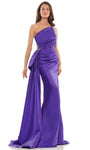 Strapless Beaded Goddess Asymmetric One Shoulder Mermaid Floor Length Short Natural Waistline Evening Dress with a Brush/Sweep Train With a Bow(s) and Rhinestones