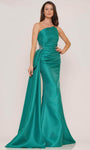 Strapless One Shoulder Natural Waistline Asymmetric Goddess Beaded Floor Length Short Mermaid Evening Dress with a Brush/Sweep Train With a Bow(s) and Rhinestones