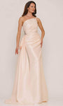 Strapless Mermaid Asymmetric Goddess Beaded Floor Length Short Natural Waistline One Shoulder Evening Dress with a Brush/Sweep Train With a Bow(s) and Rhinestones