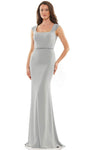 Floor Length Square Neck Cap Sleeves Sheath Crepe Back Zipper Belted Beaded Natural Waistline Sheath Dress with a Brush/Sweep Train