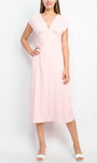 V-neck Empire Waistline Sleeveless Polyester Gathered Tea Length Sheath Sheath Dress/Evening Dress