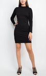 Natural Waistline Cocktail Short Cutout Hidden Back Zipper Long Sleeves Sheath High-Neck Bodycon Dress/Sheath Dress