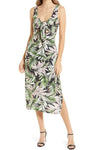 V-neck General Print Cutout Slit Fitted Back Zipper Sleeveless Sheath Natural Waistline Tea Length Sheath Dress