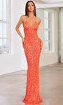 Sexy Sophisticated V-neck Sleeveless Empire Waistline Floor Length Sheath Slit Backless Side Zipper Sequined Beaded Sheath Dress/Evening Dress with a Brush/Sweep Train