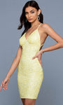 Sexy V-neck Sleeveless Cocktail Short Sheath Natural Waistline Cutout Sequined Fitted Beaded Open-Back Sheath Dress