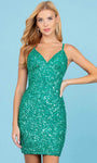 Sexy V-neck Sheath Sleeveless Cocktail Short Natural Waistline Open-Back Sequined Fitted Cutout Beaded Sheath Dress