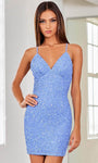 Sexy V-neck Natural Waistline Fitted Beaded Cutout Sequined Open-Back Cocktail Short Sheath Sleeveless Sheath Dress