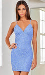 Sexy V-neck Sheath Fitted Beaded Open-Back Cutout Sequined Natural Waistline Sleeveless Cocktail Short Sheath Dress