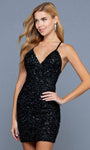 Sexy V-neck Sheath Natural Waistline Cocktail Short Sleeveless Cutout Beaded Sequined Open-Back Fitted Sheath Dress