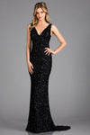 Sophisticated V-neck Plunging Neck Fitted V Back Sequined Sheath Sleeveless Sheath Dress with a Brush/Sweep Train by Scala