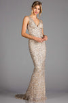 Sophisticated V-neck Sheath Plunging Neck Sequined Glittering V Back Fitted Sleeveless Natural Waistline Sheath Dress with a Brush/Sweep Train