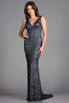 Sophisticated V-neck Natural Waistline Sleeveless Fitted Glittering Sequined V Back Sheath Plunging Neck Sheath Dress with a Brush/Sweep Train