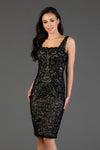 Square Neck Sheath Sleeveless Fitted Wrap Sequined Back Zipper Cocktail Above the Knee Natural Waistline Sheath Dress