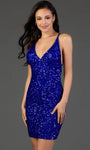 Sophisticated V-neck Sheath Short Natural Waistline Fitted Back Zipper Sequined Open-Back Sleeveless Sheath Dress