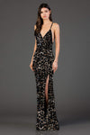 V-neck Open-Back Fitted Slit Sequined Floor Length Natural Waistline Sheath Two-Toned Print Plunging Neck Sleeveless Spaghetti Strap Sheath Dress