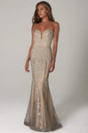 Plunging Neck Sweetheart Sleeveless Natural Waistline Beaded Open-Back Mesh Sheath Sheath Dress