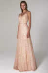 A-line V-neck Natural Waistline Sleeveless Spaghetti Strap Beaded Back Zipper Sequined Fitted Floor Length Dress