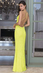 V-neck Open-Back Fitted Back Zipper Slit Sequined Spaghetti Strap Plunging Neck Sheath Natural Waistline Sheath Dress with a Brush/Sweep Train