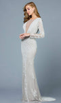 Sophisticated V-neck Jeweled Back Zipper Open-Back Illusion Beaded Sheer Long Sleeves Floor Length Natural Waistline Mermaid Jeweled Neck Plunging Neck Dress with a Brush/Sweep Train