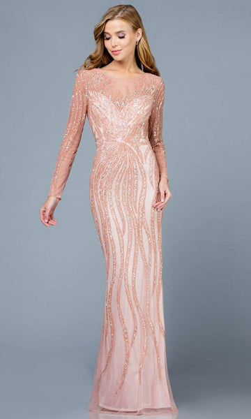 Sheath Floor Length Long Sleeves Sequined Beaded Illusion Back Zipper Sheer Fitted Natural Waistline Scoop Neck Sweetheart Sheath Dress/Evening Dress