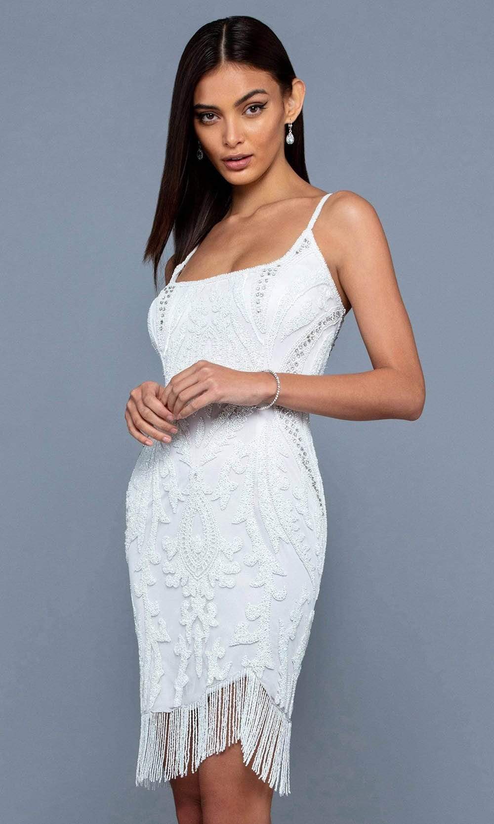 SCALA - 60239 Square Neck Beaded Short Dress
