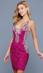 Sexy V-neck Plunging Neck Natural Waistline Open-Back Fitted Goddess Sequined Back Zipper Sleeveless General Print Sheath Short Sheath Dress