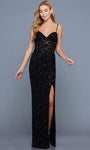 Floor Length Slit Lace Corset Natural Waistline Sweetheart Sheath Sleeveless Spaghetti Strap Sheath Dress/Evening Dress/Prom Dress/Party Dress with a Brush/Sweep Train