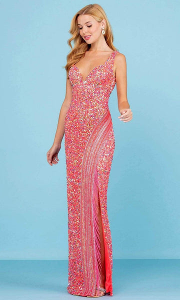 Sheath Sleeveless Tank Natural Waistline Sequined Slit Back Zipper Sweetheart Floor Length Sheath Dress