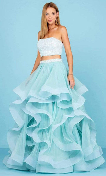 Strapless Tulle Back Zipper Beaded Open-Back Straight Neck Natural Waistline Evening Dress with a Brush/Sweep Train With Ruffles