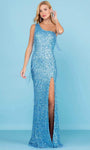 Sheath Slit Sequined Open-Back Asymmetric Natural Waistline Floor Length One Shoulder Sleeveless Sheath Dress