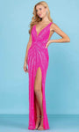 Sophisticated V-neck Sheath Sleeveless Floor Length Back Zipper Sequined Slit Natural Waistline Plunging Neck Sheath Dress/Party Dress