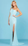 Natural Waistline One Shoulder Sleeveless Sheath Open-Back Sequined Fitted Asymmetric Slit Sheath Dress with a Brush/Sweep Train