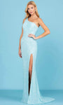 One Shoulder Sleeveless Fitted Slit Asymmetric Open-Back Sequined Natural Waistline Sheath Sheath Dress with a Brush/Sweep Train