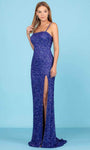 Strapless Floor Length Straight Neck Back Zipper Sequined Open-Back Slit Fitted Natural Waistline Sheath Sheath Dress with a Brush/Sweep Train