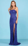 Strapless Floor Length Sheath Sequined Fitted Open-Back Back Zipper Slit Natural Waistline Straight Neck Sheath Dress with a Brush/Sweep Train