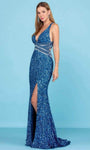 V-neck Empire Waistline Sequined Slit Back Zipper Beaded Open-Back Mermaid Floor Length Sleeveless Plunging Neck Dress with a Brush/Sweep Train