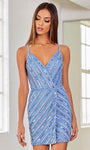 V-neck Strapless Sleeveless Spaghetti Strap Striped Print Natural Waistline Plunging Neck Sheath Cocktail Short Sequined Fitted Open-Back Beaded Back Zipper Glittering Sheath Dress