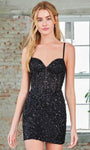 Sheath Sweetheart Open-Back Back Zipper Sequined Lace-Up Sleeveless Spaghetti Strap Cocktail Above the Knee Natural Waistline Sheath Dress