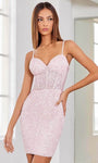 Sleeveless Spaghetti Strap Open-Back Back Zipper Lace-Up Sequined Sheath Cocktail Above the Knee Natural Waistline Sweetheart Sheath Dress