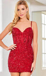 Sleeveless Spaghetti Strap Cocktail Above the Knee Sweetheart Sheath Natural Waistline Open-Back Lace-Up Back Zipper Sequined Sheath Dress