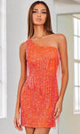 One Shoulder Cocktail Short Sheath Natural Waistline Beaded Fitted Sequined Asymmetric Sheath Dress