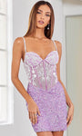 Sexy Sweetheart Basque Corset Waistline Sleeveless Beaded Open-Back Sequined Back Zipper Fitted Cocktail Short Sheath Sheath Dress With Pearls