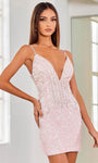 V-neck Plunging Neck Beaded Back Zipper Fitted Sequined Open-Back Corset Empire Waistline Sleeveless Cocktail Above the Knee Sheath Sheath Dress