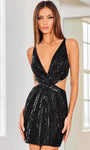 Sexy V-neck Sleeveless Sheath Plunging Neck Fall Natural Waistline Cocktail Short Open-Back Sequined Glittering Beaded Back Zipper Fitted Cutout Sheath Dress/Prom Dress